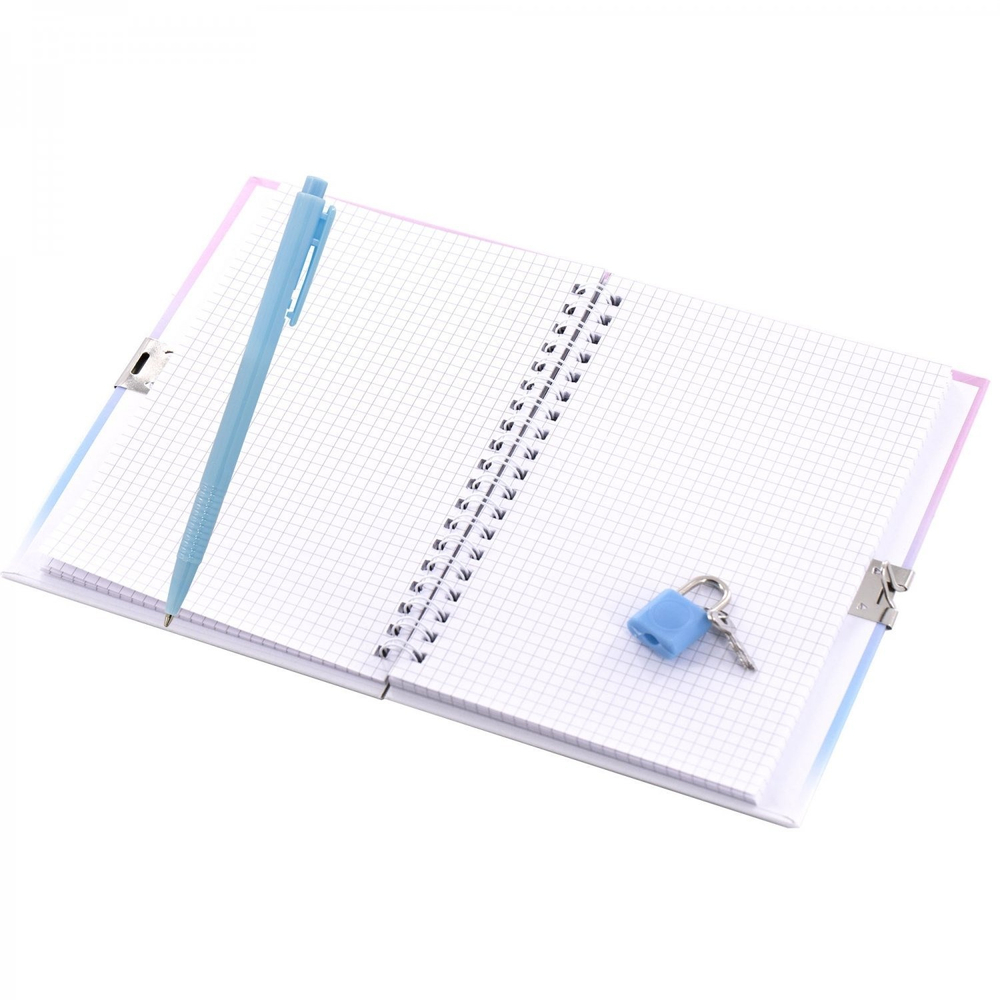 Блокнот в футляре 17,5 см * 19,5 см , гребень, Alingar, ламинация, ручка, замочек, 45 л., клетка, "Веселый дино", сиреневый