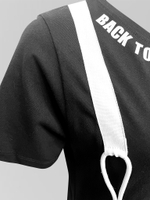 Платье Punk Queen 7543 длинное с прошитыми белыми шнурками спереди и надписью внизу