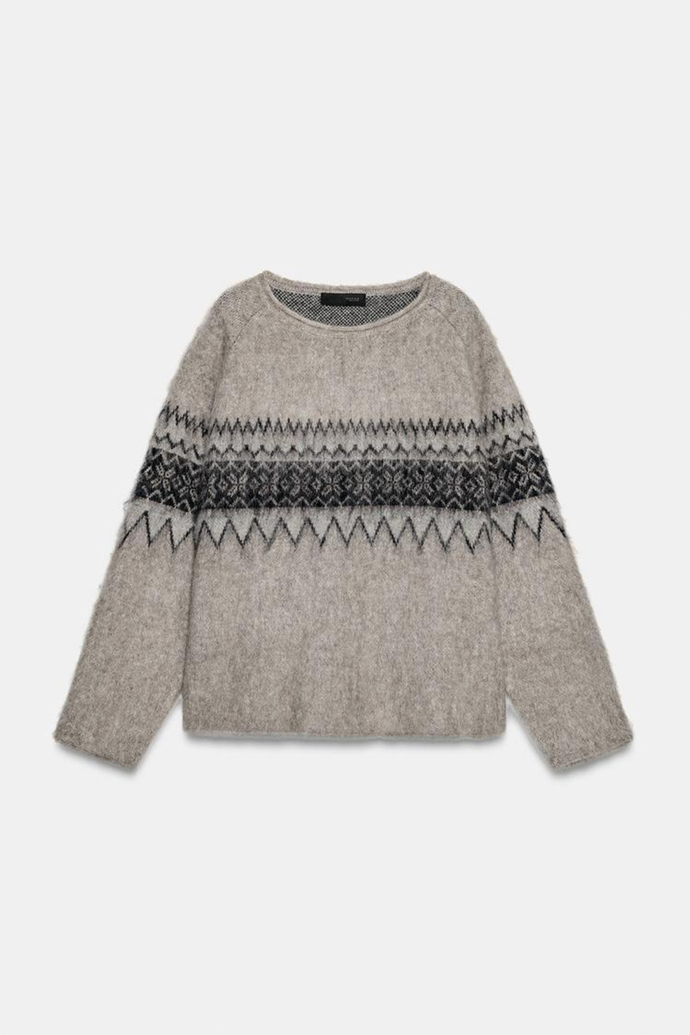 ZARA ЖАККАРДОВЫЙ СВИТЕР ИЗ ВОРСИСТОГО ТРИКОТАЖА, ПЕСОЧНЫЙ МЕЛАНЖ