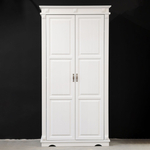 Шкаф для одежды распашной белый Харви двухдверный деревянный со штангой и полкой, шкаф для вещей в прихожую и спальню с филенкой в викторианском стиле из массива сосны