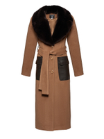 Женское шерстяное пальто с мехом бобра