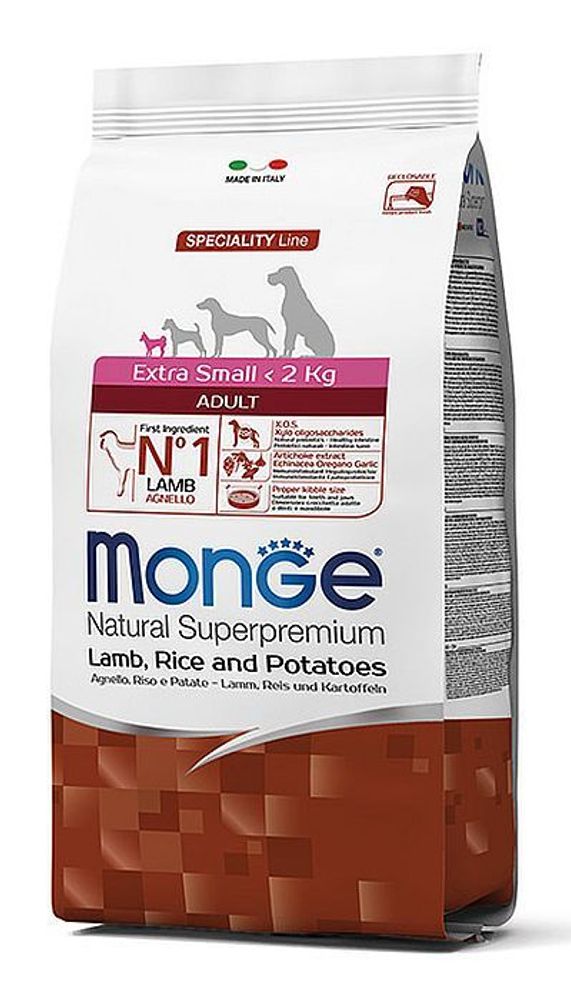 Сухой корм Monge Extra  Small для собак с ягненком 800 г + пауч с говядиной в подарок