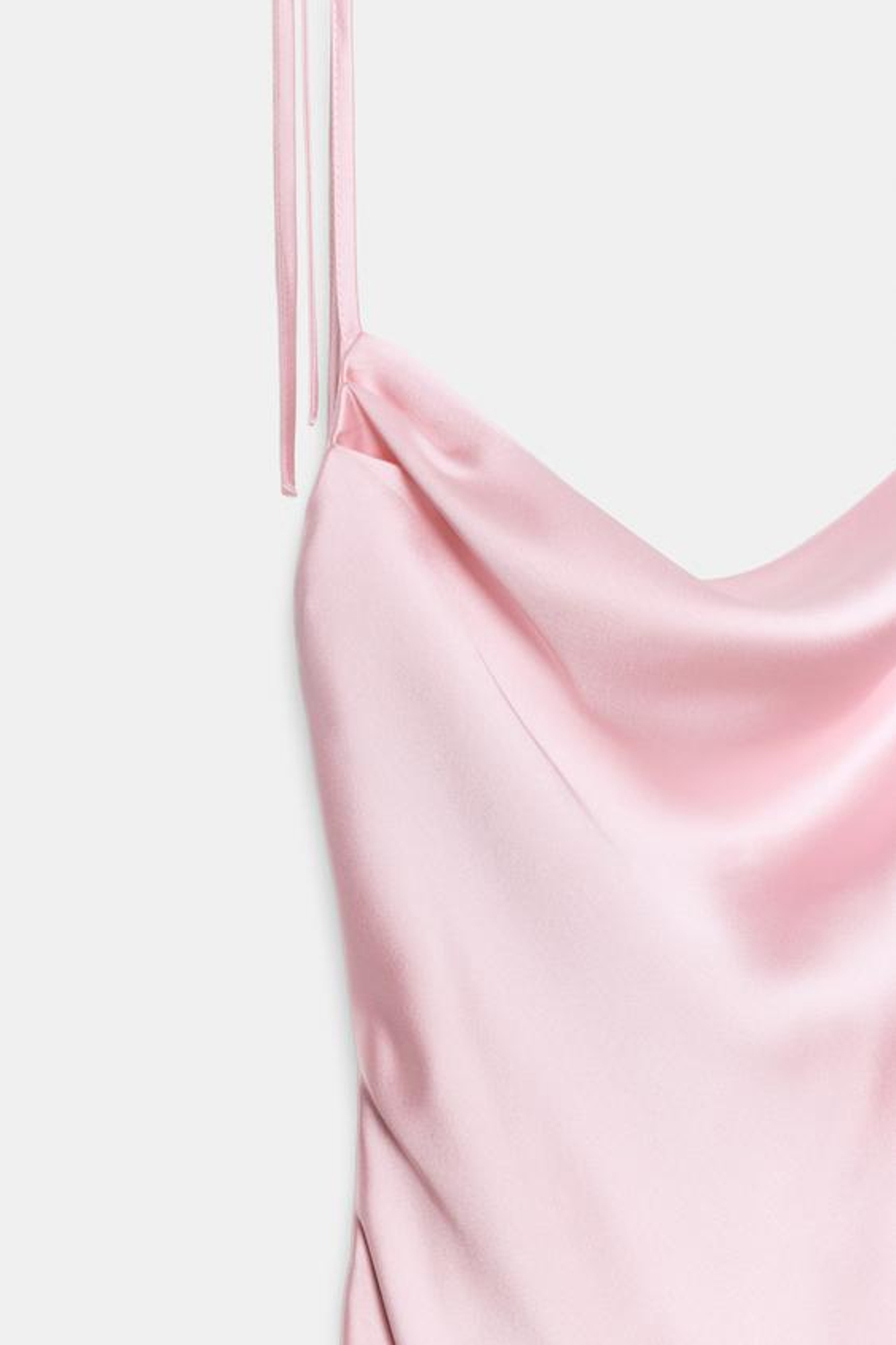 ZARA АТЛАСНОЕ ПЛАТЬЕ МИДИ НА БРЕТЕЛЯХ С БАНТАМИ, РОЗОВЫЙ