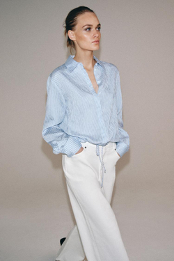 ZARA РУБАШКА В ПОЛОСКУ С ЗАВЯЗКАМИ — ZW COLLECTION, СИНИЙ/БЕЛЫЙ