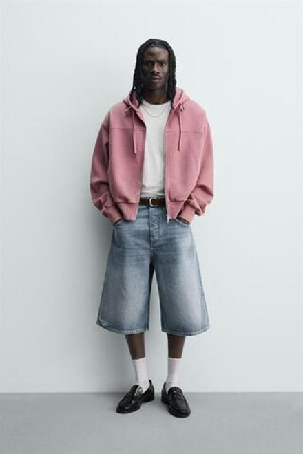 ZARA ДЖИНСОВЫЕ ШОРТЫ BAGGY FIT, СИНИЙ