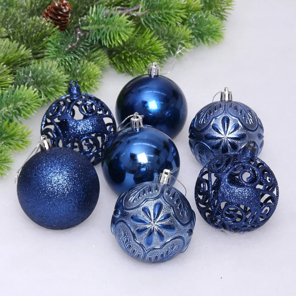 Новогодние шары 8 см (набор 24 шт) «Фактурный микс», сапфир