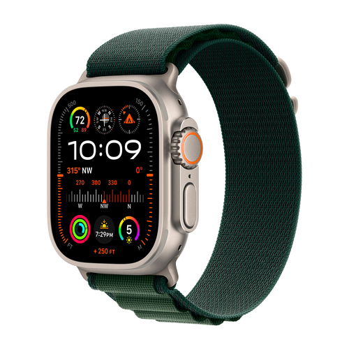 Умные часы Apple Watch Ultra 2 (2024) GPS + Cellular, 49mm, Natural Titanium Case with Dark Green Alpine Loop L, (Темно-зеленый)