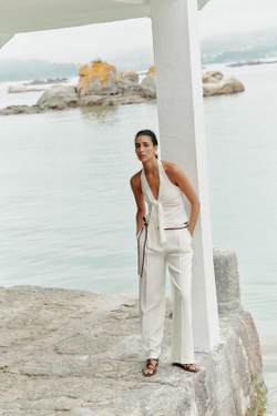 ZARA ЖИЛЕТ-ХАЛТЕР С УЗЛОМ, ЭКРЮ