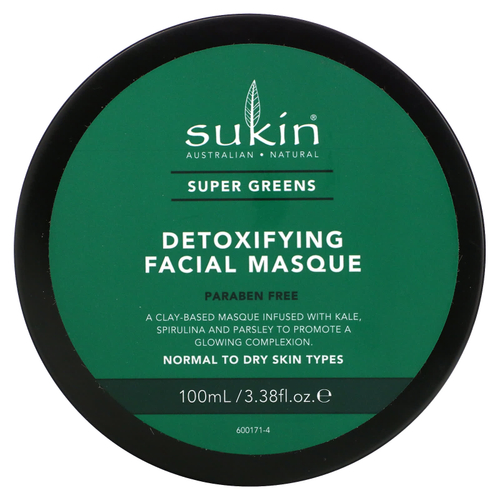 Sukin, Super Greens, маска для лица для выведения токсинов, 100 мл (3,38 жидк. унции)