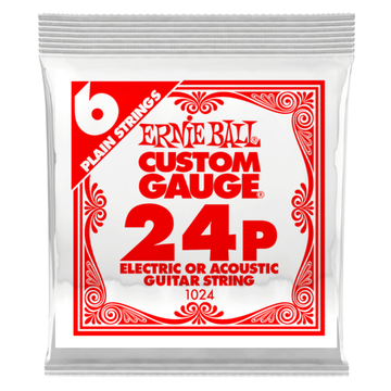 Струна одиночная для акустической и электрогитары ERNIE BALL 1024 Plain Steel .024