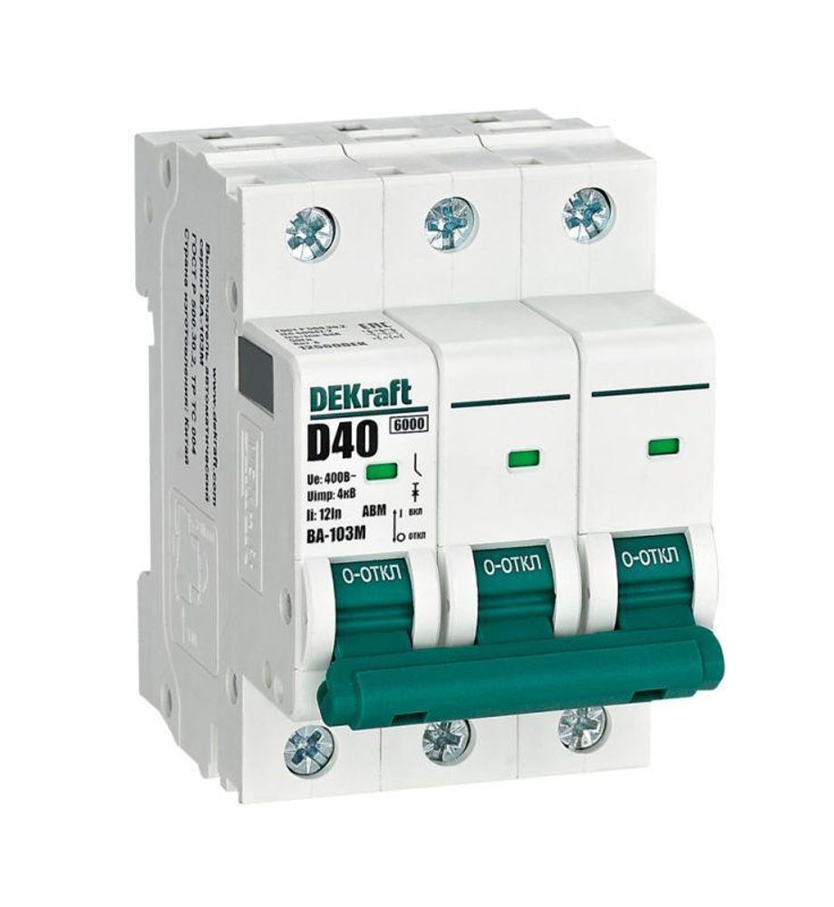 Выключатель автоматический модульный 3п D 40А 6кА ВА-103M без теплозащиты DEKraft 12560DEK
