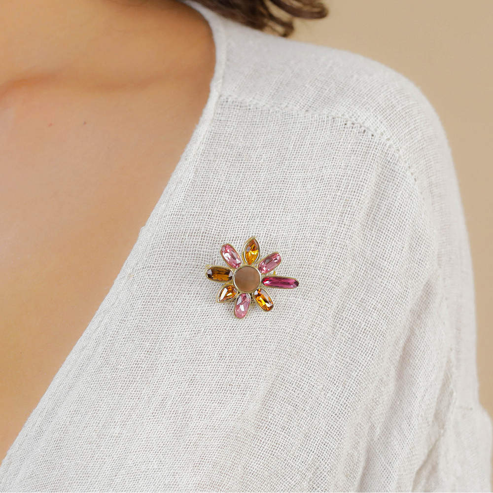 Брошь Franck Herval, Emy, с перламутром и кристаллами, FH26.1-10-61800 (розовый)