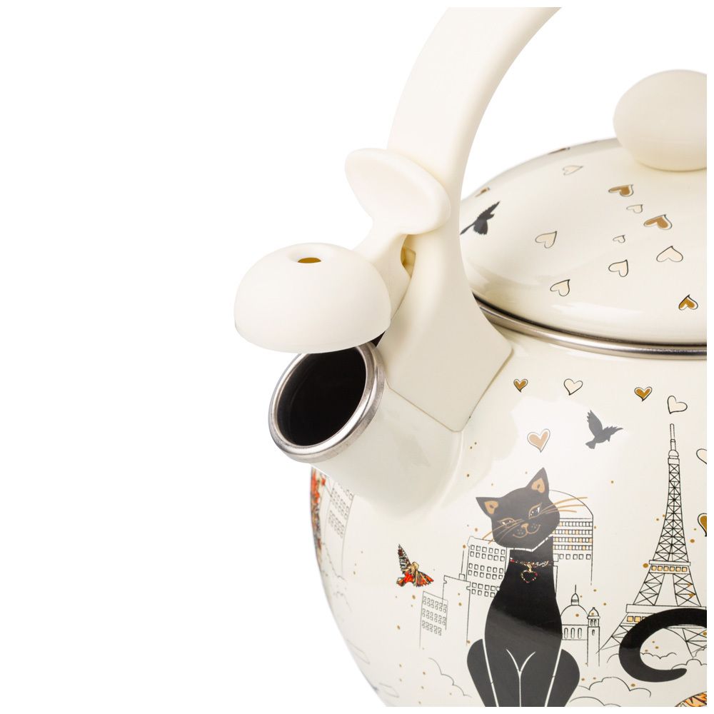 ЧАЙНИК AGNESS ЭМАЛИРОВАННЫЙ СО СВИСТКОМ, СЕРИЯ "ПАРИЖСКИЕ КОТЫ" 2,2Л, ИНДУКЦИОННОЕ ДНО