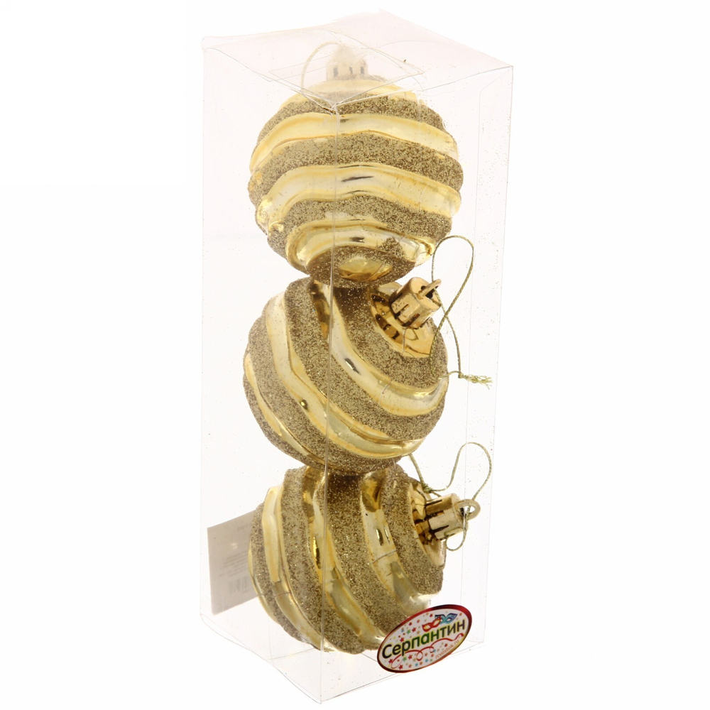 Новогодние шары 6 см (набор 3 шт) «Сказочное сияние», золото