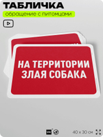 Табличка "На территории злая собака" на дверь и забор, для двора, дома, подъезда, 40х30 см, Silver Plane x Айдентика Технолоджи
