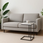 Придиванный столик Loft 50x30см, белый мрамор, чёрные ножки