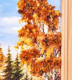 AMB-54/15 Картина «Хутор у озера» (с янтарной крошкой) дер.рамка 12х15