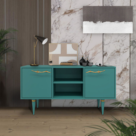 Тумба под ТВ Арт Колор matte 117см Классик Голд Пастельно-синий матовый