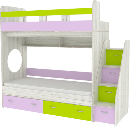 Двухъярусная кровать КарИВи Юниор 1 90х200 Винтерберг Ирис Лайм