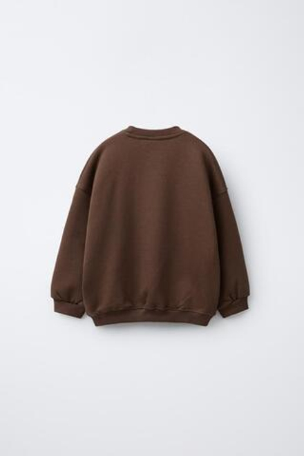 ZARA БАЗОВАЯ ТОЛСТОВКА С НАДПИСЬЮ, КОРИЧНЕВЫЙ