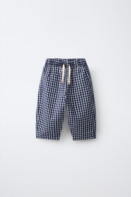ZARA БРЮКИ БЭГГИ В КЛЕТКУ ВИШИ, МОРСКОЙ СИНИЙ