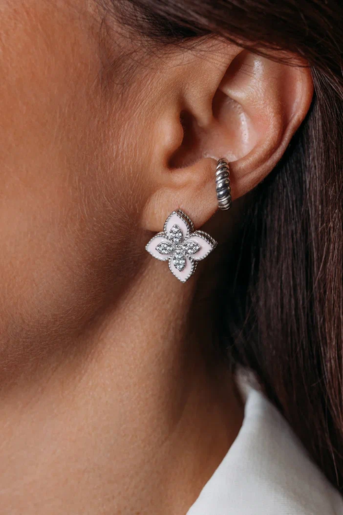 Серьги "TRUE FLOWERS" с розовой эмалью и фианитами