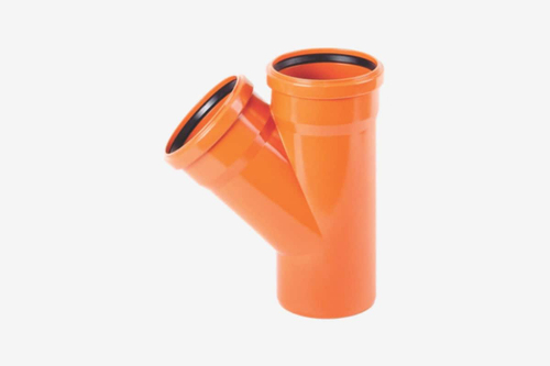 Тройник НПВХ (ПВХ) безнапорный 45° равнопроходной для наружной канализации с раструбом, цвет коричневый, ХЕМКОР (Россия)