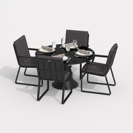 Обеденная группа Ideal Patio ДИВА АЛЬБА  каркас карбон, стол стекло диа 110, ткань антрацит