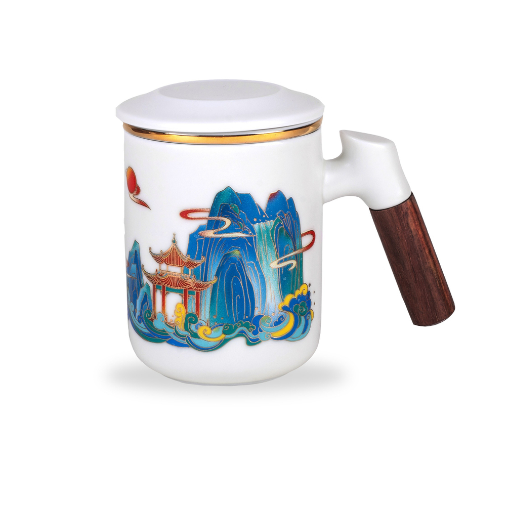 266124Y3 УЦЕНКА Кружка "Горы" с заварочной колбой, 300мл, h=110мм, белый фарфор