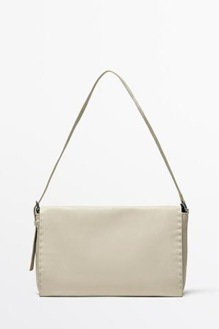 Massimo Dutti Сумка через плечо из кожи наппа с декоративной строчкой, золотой