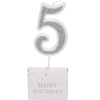 Свеча для торта Цифра Иллюзия «5» 9.5 см, серебро