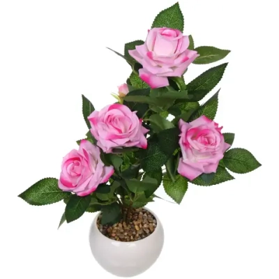 Цветочная композиция «Розовый куст» 42см в горшке, цвет розовый