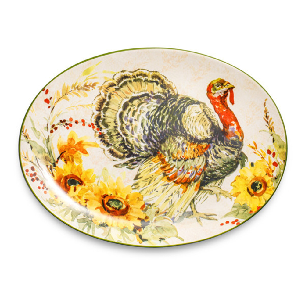 Блюдо овальное 46х33см Certified Int Осеннее утро Индюшка