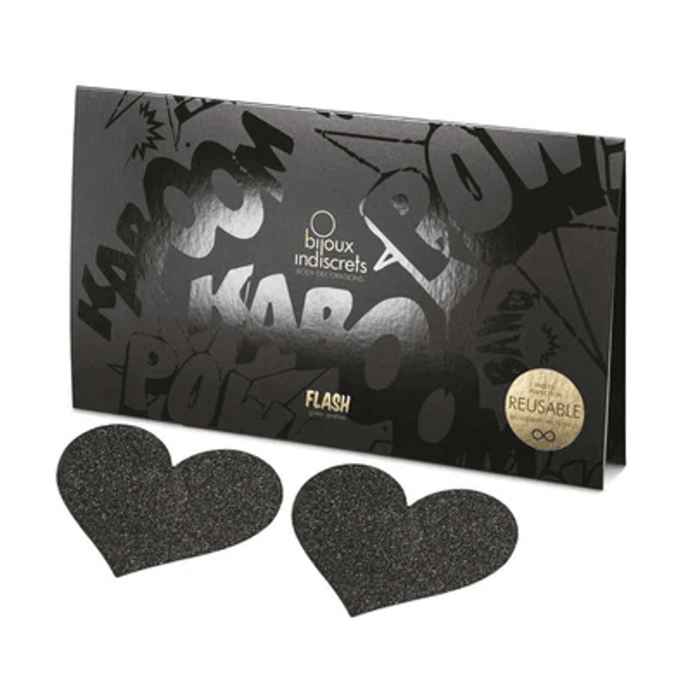 Украшение на грудь Bijoux Indiscrets Flash Heart - PASTIES черное