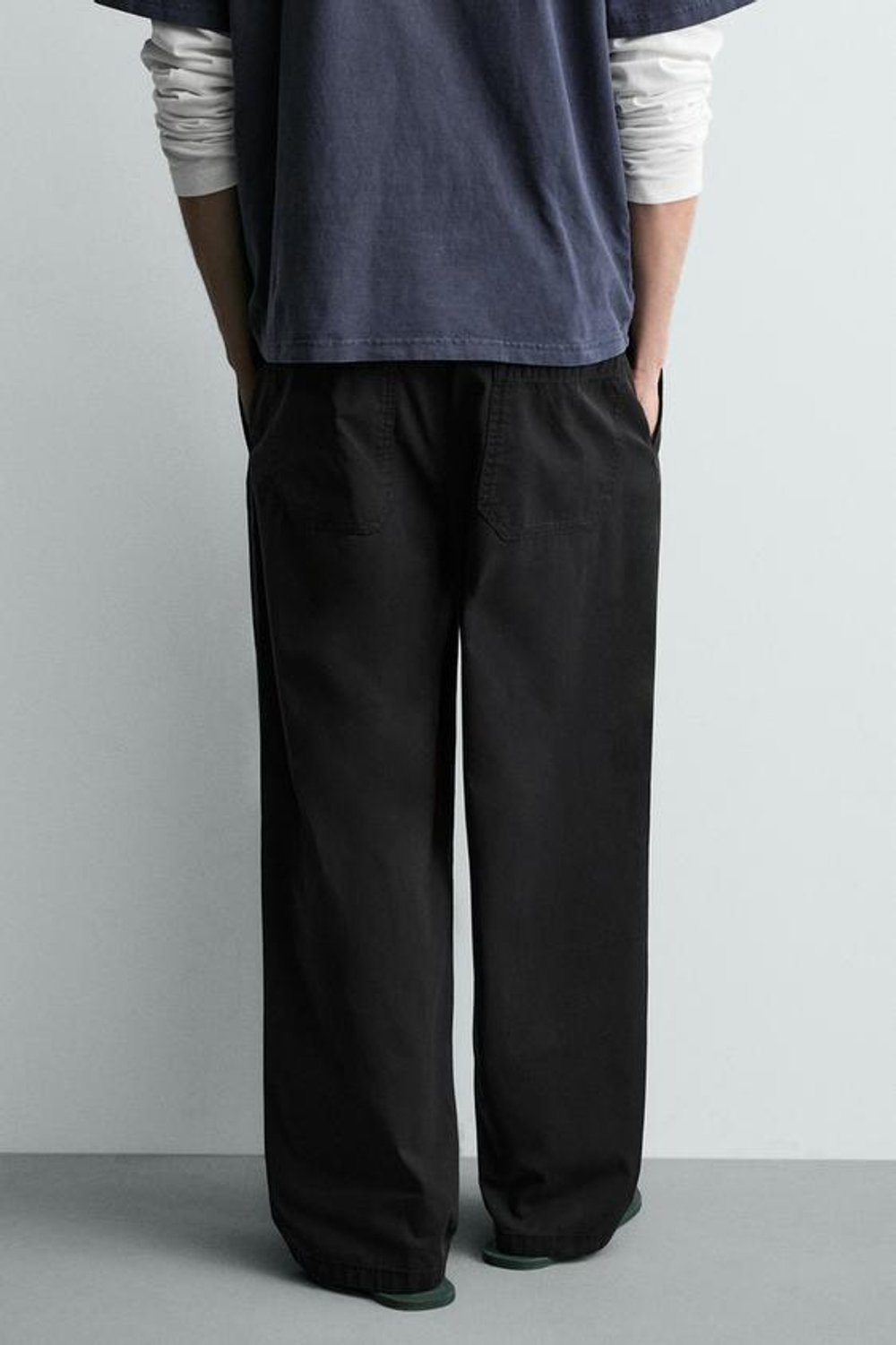 ZARA ХЛОПКОВЫЕ БРЮКИ RELAXED FIT, ЧЕРНЫЙ