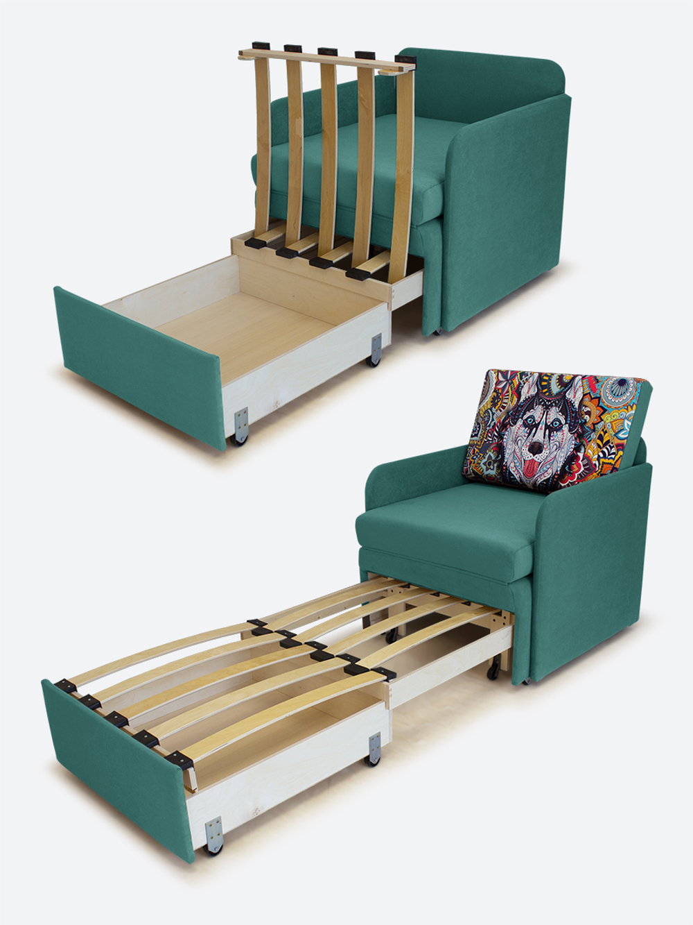 Кресло-кровать "Миник" с подлокотниками, купон Хаски