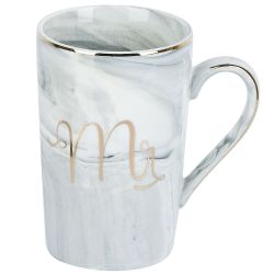 Кружка фарфоровая с крышкой и ложкой "Mr" (серая) v=380 мл (подарочная упаковка)
