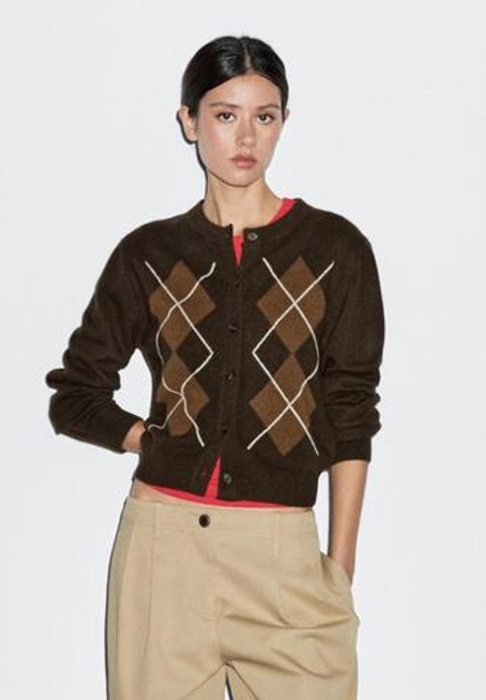 Massimo Dutti Кардиган с узором «ромбы», коричневый