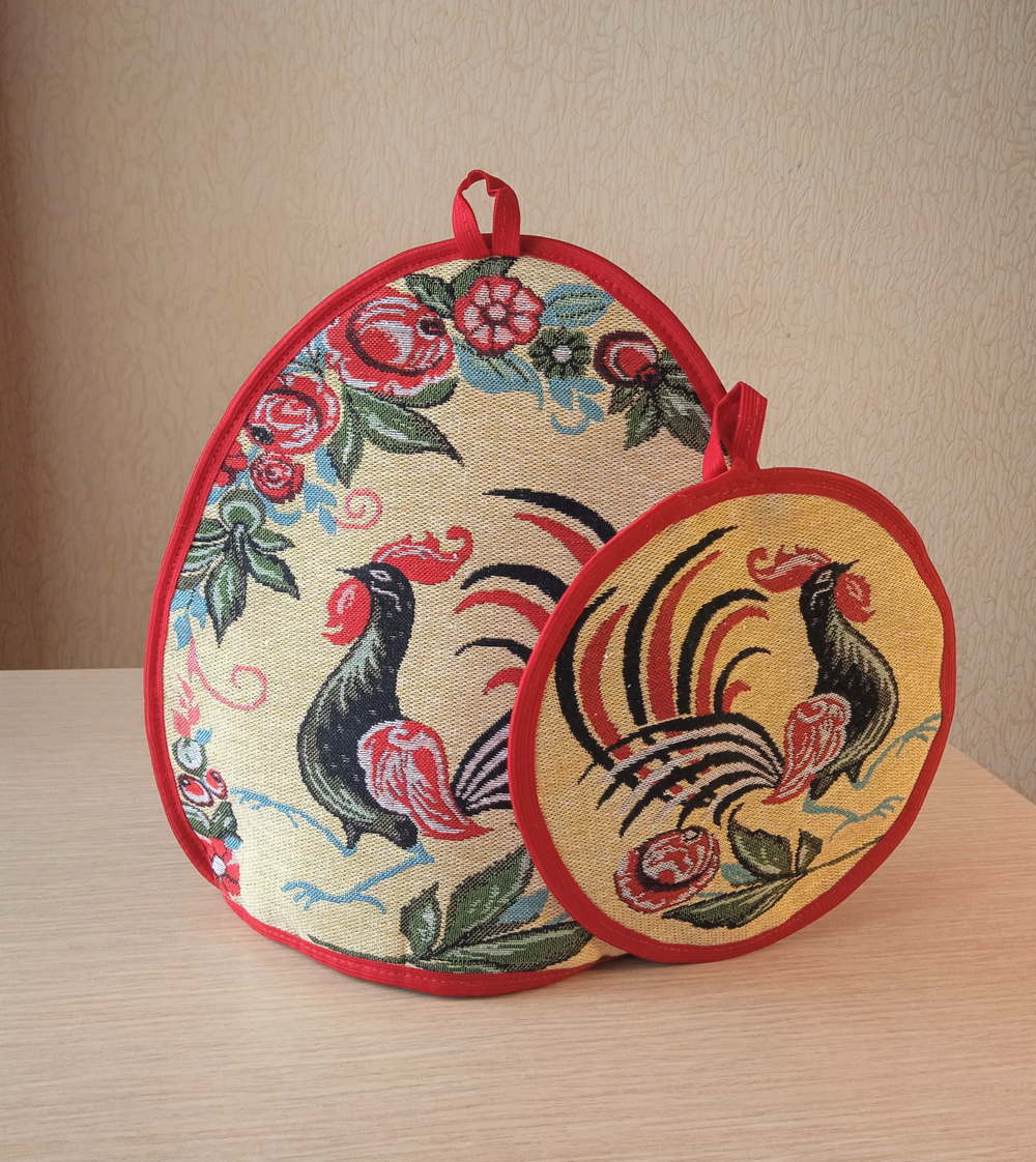 Гобеленовый набор для кухни Петушок черный (колпак на чайник и прихватка)