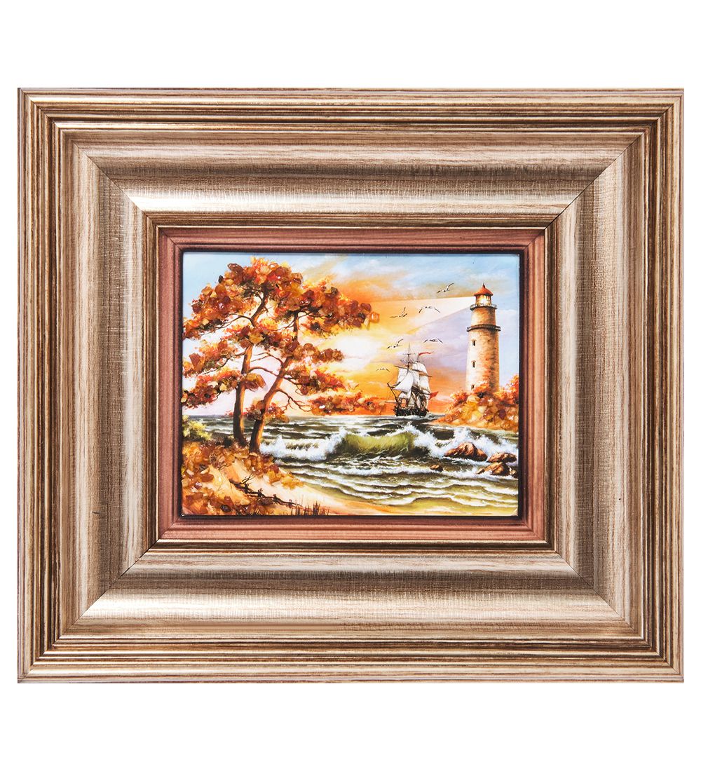 AMB-04/35 Картина «Маяк надежды» (с янтарной крошкой) L-18см