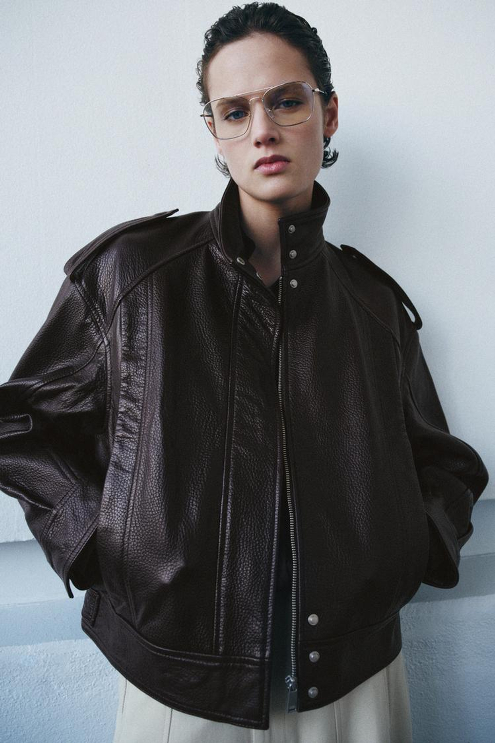 ZARA БОМБЕР ИЗ 100% КОЖИ — ZW COLLECTION LIMITED EDITION, ГРАНАТОВЫЙ