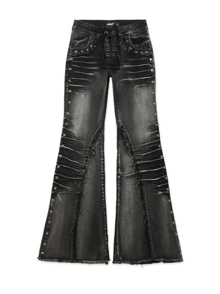 Джинсы (Regular Fit) Sadie Black Washed Studded Lace Up Flare Jeans