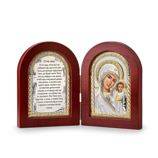 Складень, Казанская БМ, Молитва, икона арочная, красное дерево 140x200