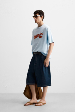 ZARA ФУТБОЛКА НАШИВКОЙ, НЕБЕСНО-ГОЛУБОЙ