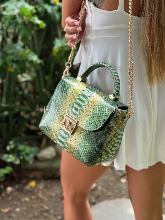 Сумка из кожи питона мульти зеленая BG-487