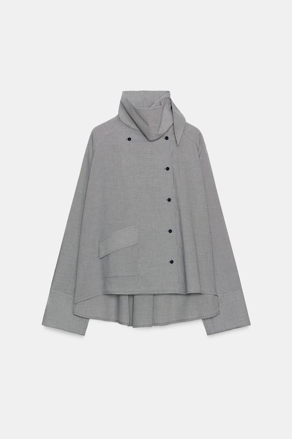 ZARA РУБАШКА ОВЕРСАЙЗ В КЛЕТКУ С КАРМАНОМ — ZW COLLECTION, МОРСКОЙ СИНИЙ