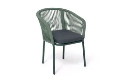 "Марсель" стул плетеный из роупа, каркас алюминий RAL6036 муар, роуп зеленый (4204) круглый tex, ткань темно-серая 027