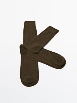 Massimo Dutti Высокие носки в рубчик, хаки