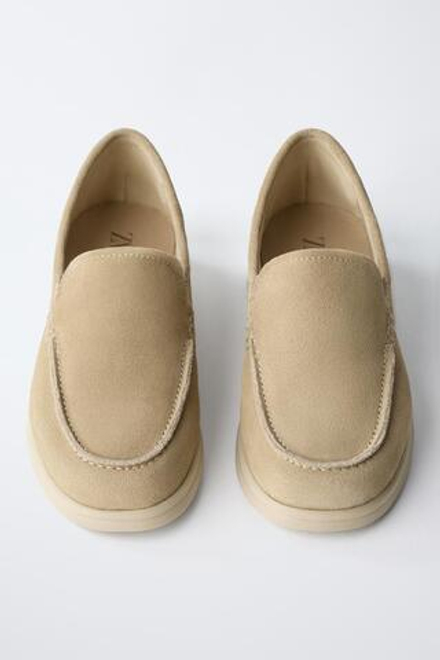 ZARA КОЖАНЫЕ ТОПСАЙДЕРЫ, ПЕСОЧНО-КОРИЧНЕВЫЙ