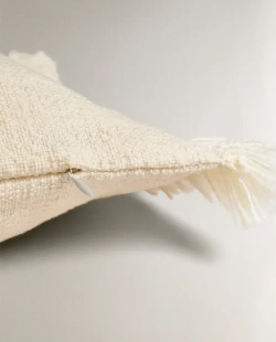 ZARA HOME НАВОЛОЧКА ДЛЯ ДЕКОРАТИВНОЙ ПОДУШКИ С БАХРОМОЙ, ЭКРЮ